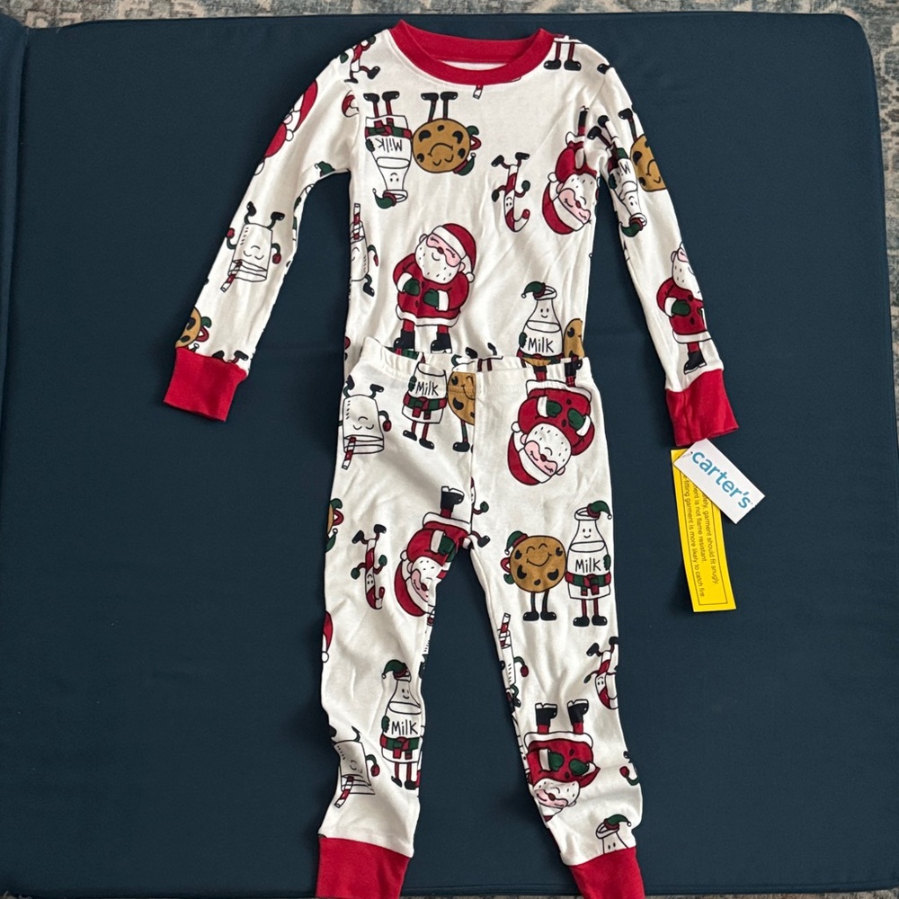 Carter's Santa and Milk Print Pajama Set - Red and White